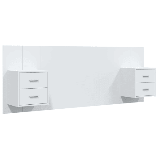 Cabeceira - Cabeceira de cama cama + armários madeira processada branco