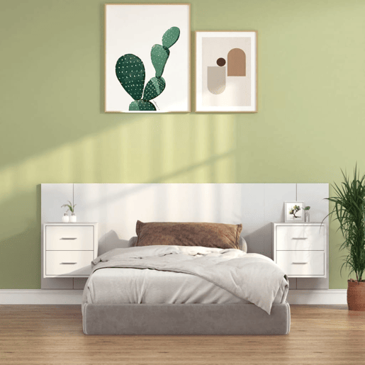 Cabeceira - Cabeceira de cama cama + armários madeira processada branco