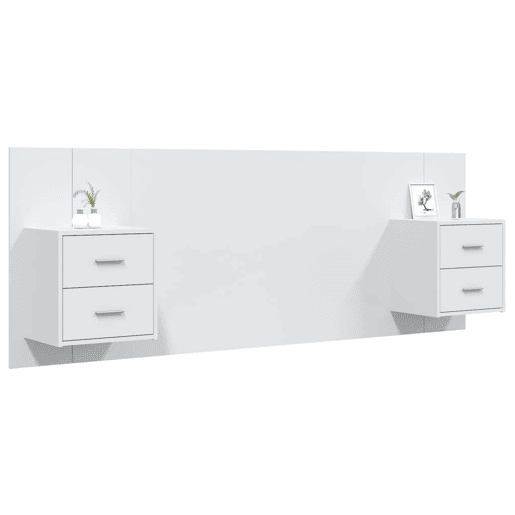 Cabeceira - Cabeceira de cama cama + armários madeira processada branco