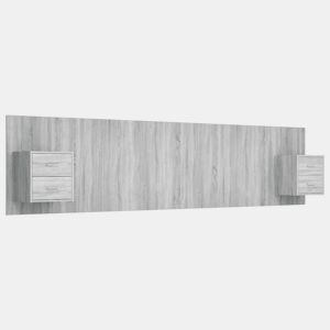 Cabeceira - Cabeceira de cama cama + armários madeira processada sonoma cinzento