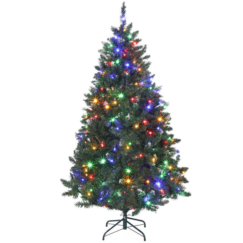 Homcom árbol de navidad 180 cm, árbol navideño de abeto con luces led, 9 modos de iluminación, 802 ramas con nieve artificial, soporte metálico, fácil de montar, verde
