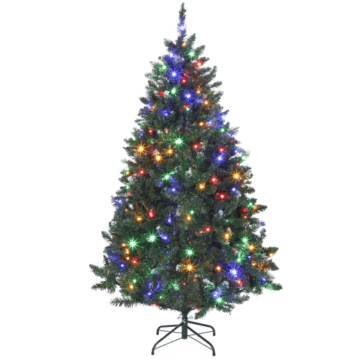 HOMCOM Árvore de Natal 180 cm Árvore Natalícia de Abeto com Luzes LED 9 Modos de Iluminação 802 Ramos com Neve Artificial Suporte Metálico Fácil de Montar Verde