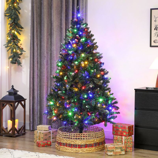 HOMCOM Árvore de Natal 180 cm Árvore Natalícia de Abeto com Luzes LED 9 Modos de Iluminação 802 Ramos com Neve Artificial Suporte Metálico Fácil de Montar Verde