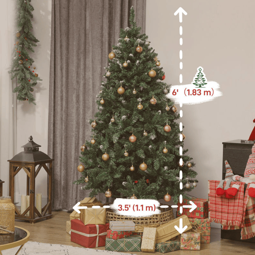 HOMCOM Árvore de Natal 180 cm Árvore Natalícia de Abeto com Luzes LED 9 Modos de Iluminação 802 Ramos com Neve Artificial Suporte Metálico Fácil de Montar Verde
