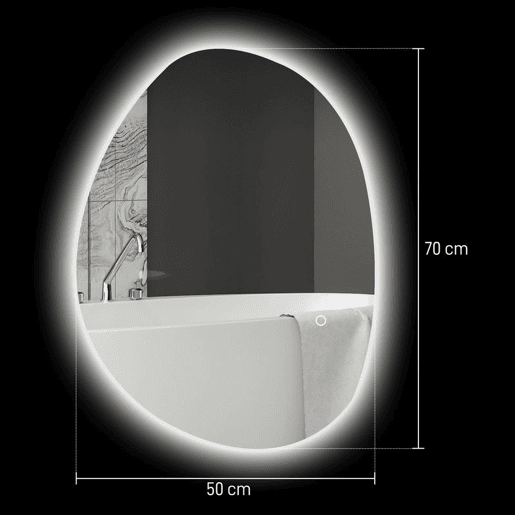 HOMCOM Espelho de Casa de Banho LED 70x50 cm Espelho de Parede sem Moldura 3 Cores de Luz Brilho Regulável Função Anti-Embaciamento Função Memória, Interruptor Táctil IP44 Prata