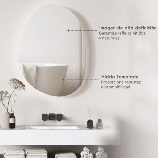 HOMCOM Espelho de Casa de Banho LED 70x50 cm Espelho de Parede sem Moldura 3 Cores de Luz Brilho Regulável Função Anti-Embaciamento Função Memória, Interruptor Táctil IP44 Prata