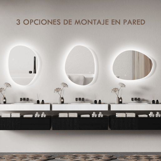 HOMCOM Espelho de Casa de Banho LED 70x50 cm Espelho de Parede sem Moldura 3 Cores de Luz Brilho Regulável Função Anti-Embaciamento Função Memória, Interruptor Táctil IP44 Prata