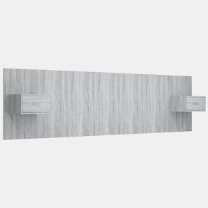 Cabeceira - Cabeceira de cama cama + armários madeira processada sonoma cinzento