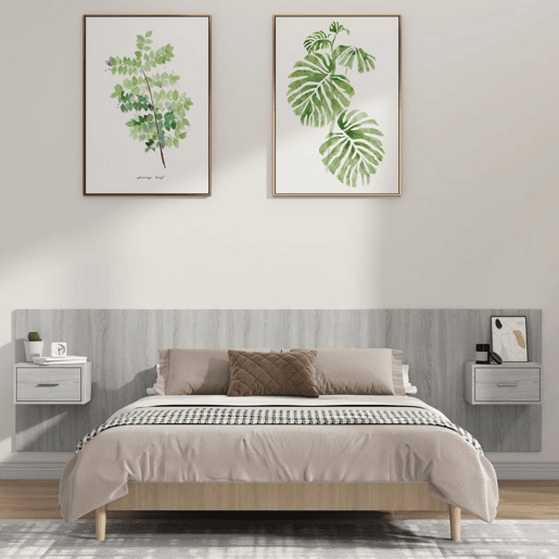 Cabeceira - Cabeceira de cama cama + armários madeira processada sonoma cinzento