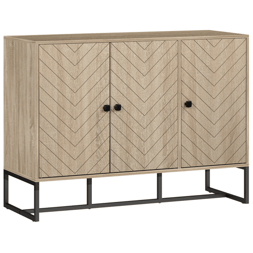 HOMCOM Aparador de 3 Portas com Desenho Zig-Zag Aparador de Sala de Estar com Prateleiras Ajustáveis Pés de Aço para Cozinha Entrada Quarto 108x40x80 cm Madeira