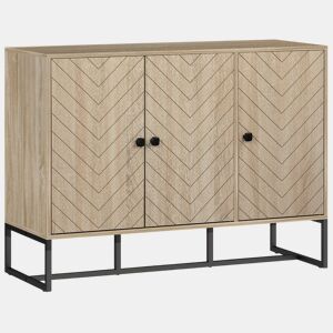 HOMCOM Aparador de 3 Portas com Desenho Zig-Zag Aparador de Sala de Estar com Prateleiras Ajustáveis Pés de Aço para Cozinha Entrada Quarto 108x40x80 cm Madeira