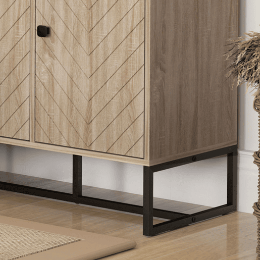 HOMCOM Aparador de 3 Portas com Desenho Zig-Zag Aparador de Sala de Estar com Prateleiras Ajustáveis Pés de Aço para Cozinha Entrada Quarto 108x40x80 cm Madeira