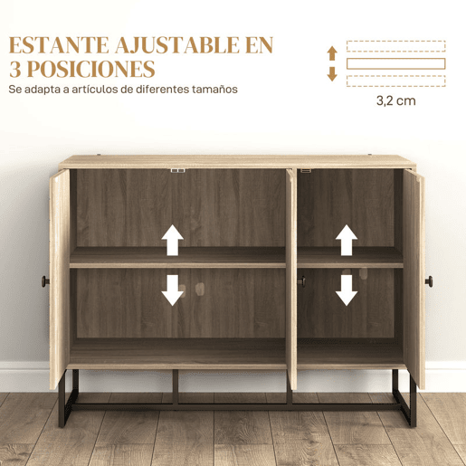 HOMCOM Aparador de 3 Portas com Desenho Zig-Zag Aparador de Sala de Estar com Prateleiras Ajustáveis Pés de Aço para Cozinha Entrada Quarto 108x40x80 cm Madeira