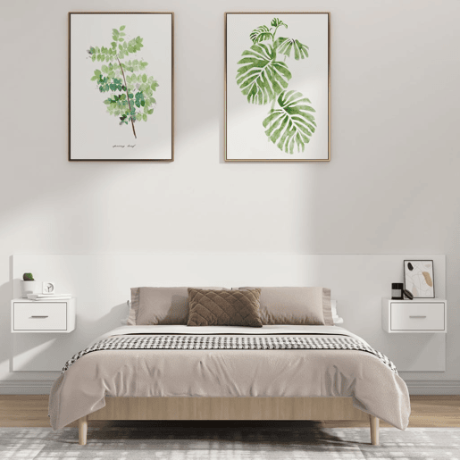 Cabeceira - Cabeceira de cama cama + armários madeira processada branco