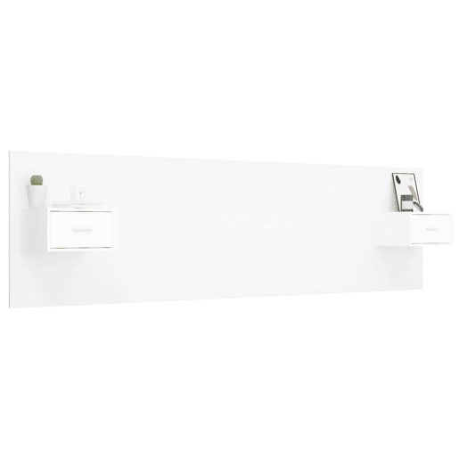 Cabeceira - Cabeceira de cama cama + armários madeira processada branco