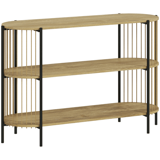 HOMCOM Mesa Consola com Corda de Papel Trançada à Mão Consola de Entrada de 3 Níveis com Estrutura de Aço Estilo Boémio para Entrada Sala de Estar 124x43,5x80 cm Madeira