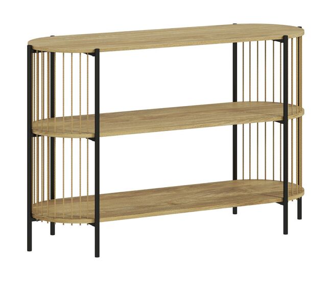 Homcom mesa de consola con cuerda de papel trenzada a mano consola recibidor de 3 niveles con marco de acero estilo bohemio para entrada sala de estar 124x43,5x80 cm natural