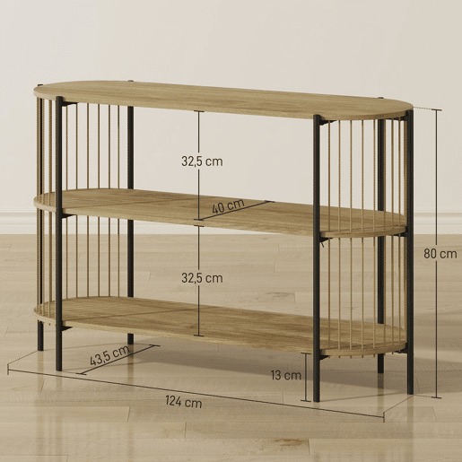 HOMCOM Mesa Consola com Corda de Papel Trançada à Mão Consola de Entrada de 3 Níveis com Estrutura de Aço Estilo Boémio para Entrada Sala de Estar 124x43,5x80 cm Madeira