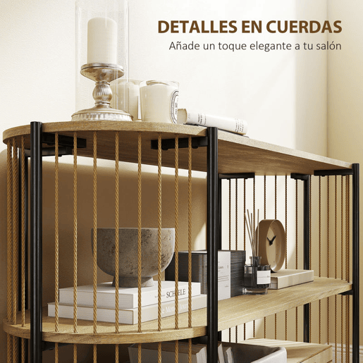 HOMCOM Mesa Consola com Corda de Papel Trançada à Mão Consola de Entrada de 3 Níveis com Estrutura de Aço Estilo Boémio para Entrada Sala de Estar 124x43,5x80 cm Madeira