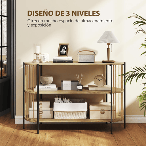 HOMCOM Mesa Consola com Corda de Papel Trançada à Mão Consola de Entrada de 3 Níveis com Estrutura de Aço Estilo Boémio para Entrada Sala de Estar 124x43,5x80 cm Madeira