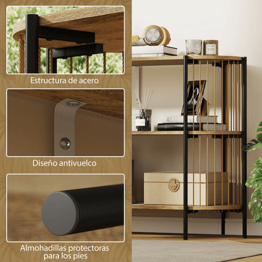 HOMCOM Mesa Consola com Corda de Papel Trançada à Mão Consola de Entrada de 3 Níveis com Estrutura de Aço Estilo Boémio para Entrada Sala de Estar 124x43,5x80 cm Madeira