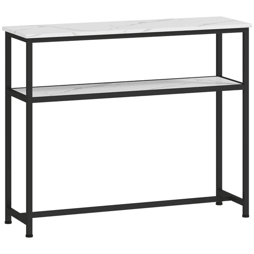 HOMCOM Mesa Consola Moderna Consola Estreita com Superfície com Efeito Mármore Prateleira Aberta e Estrutura de Metal Consola de Sofá para Entrada Sala de Estar 100x30x81 cm Branco