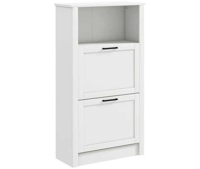 Homcom zapatero estrecho con 2 puertas abatibles zapatero entrada recibidor con estantes ajustables y compartimento abierto para 10 pares de zapatos