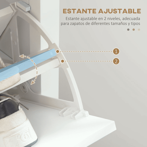 HOMCOM Sapateira Estreita com 2 Portas Sapateira para Entrada com Prateleiras Ajustáveis e Compartimento Aberto para 10 Pares de Sapatos 58x24x105 cm Branco