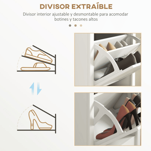 HOMCOM Sapateira Estreita com 2 Portas Sapateira para Entrada com Prateleiras Ajustáveis e Compartimento Aberto para 10 Pares de Sapatos 58x24x105 cm Branco