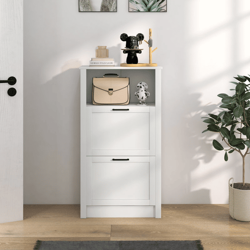 HOMCOM Sapateira Estreita com 2 Portas Sapateira para Entrada com Prateleiras Ajustáveis e Compartimento Aberto para 10 Pares de Sapatos 58x24x105 cm Branco