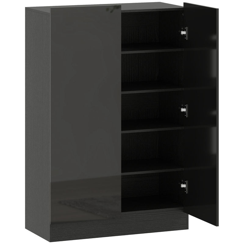 Homcom zapatero de 2 puertas brillo con cierre suave, zapatero entrada recibidor con estantes ajustables, agujeros de ventilación, negro, para 20 pares de zapatos, 72x34x103 cm