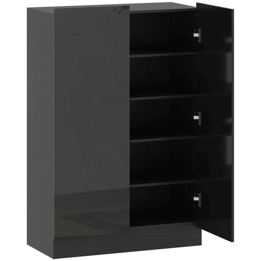 HOMCOM Sapateira de 2 Portas com Acabamento Brilhante e Fecho Suave, Sapateira para Entrada com Prateleiras Ajustáveis, Orifícios de Ventilação, Preto, para 20 Pares de Sapatos, 72x34,5x103 cm