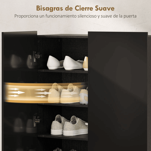 HOMCOM Sapateira de 2 Portas com Acabamento Brilhante e Fecho Suave, Sapateira para Entrada com Prateleiras Ajustáveis, Orifícios de Ventilação, Preto, para 20 Pares de Sapatos, 72x34,5x103 cm
