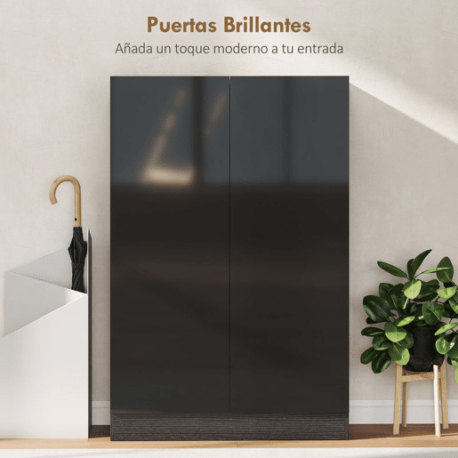 HOMCOM Sapateira de 2 Portas com Acabamento Brilhante e Fecho Suave, Sapateira para Entrada com Prateleiras Ajustáveis, Orifícios de Ventilação, Preto, para 20 Pares de Sapatos, 72x34,5x103 cm