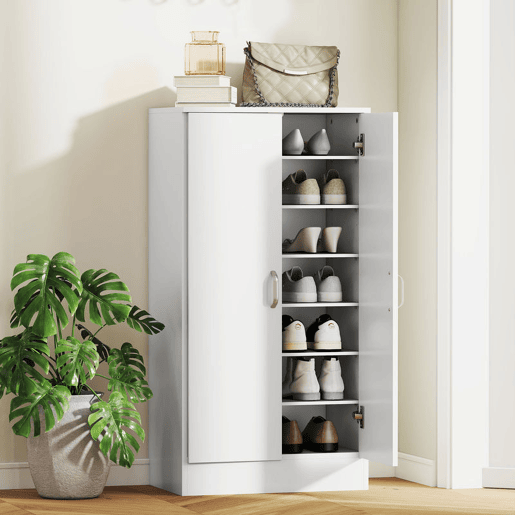 HOMCOM Sapateira de 2 Portas Sapateira para Entrada com 6 Prateleiras Ajustáveis para 14 Pares de Sapatos 55x35x108 cm Branco