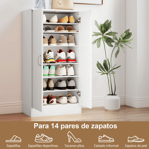 HOMCOM Sapateira de 2 Portas Sapateira para Entrada com 6 Prateleiras Ajustáveis para 14 Pares de Sapatos 55x35x108 cm Branco