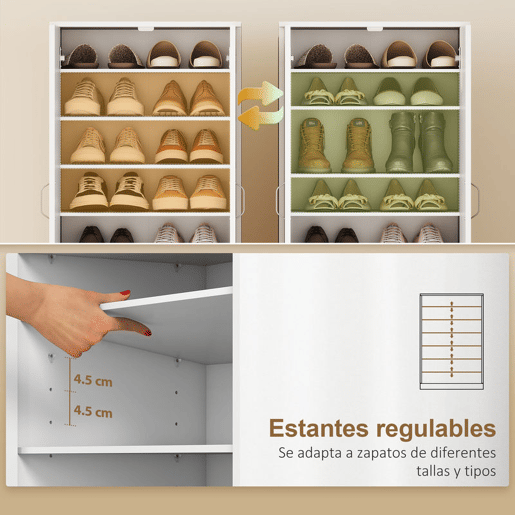 HOMCOM Sapateira de 2 Portas Sapateira para Entrada com 6 Prateleiras Ajustáveis para 14 Pares de Sapatos 55x35x108 cm Branco
