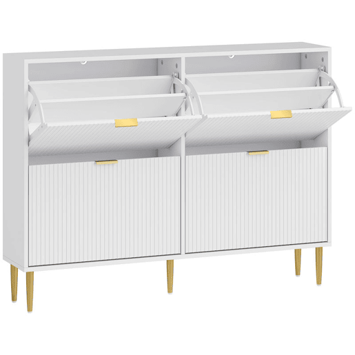 HOMCOM Sapateira Estreita com 4 Portas Canelada Sapateira para Entrada com Prateleiras Ajustáveis para 20 Pares de Sapatos 105x24x91,5 cm Branco HOMCOM Sapateira Estreita com 4 Portas Canelada Sapateira para Entrada com Prateleiras Ajustáveis para 20 Pares de Sapatos 105x24x91,5 cm Branco