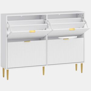 HOMCOM Sapateira Estreita com 4 Portas Canelada Sapateira para Entrada com Prateleiras Ajustáveis para 20 Pares de Sapatos 105x24x91,5 cm Branco