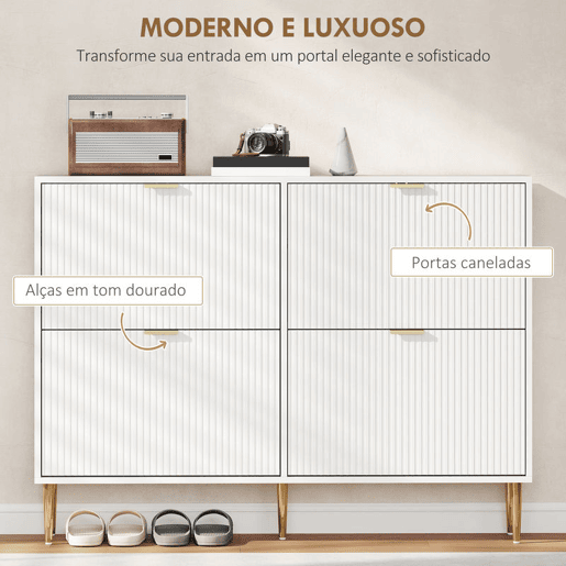 HOMCOM Sapateira Estreita com 4 Portas Canelada Sapateira para Entrada com Prateleiras Ajustáveis para 20 Pares de Sapatos 105x24x91,5 cm Branco HOMCOM Sapateira Estreita com 4 Portas Canelada Sapateira para Entrada com Prateleiras Ajustáveis para 20 Pares de Sapatos 105x24x91,5 cm Branco