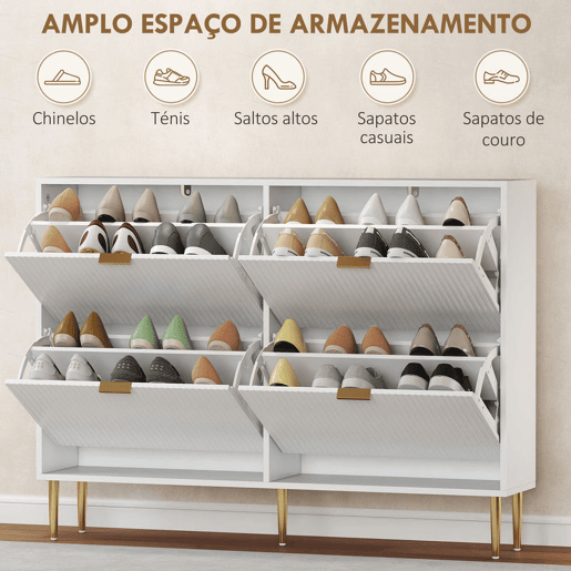 HOMCOM Sapateira Estreita com 4 Portas Canelada Sapateira para Entrada com Prateleiras Ajustáveis para 20 Pares de Sapatos 105x24x91,5 cm Branco HOMCOM Sapateira Estreita com 4 Portas Canelada Sapateira para Entrada com Prateleiras Ajustáveis para 20 Pares de Sapatos 105x24x91,5 cm Branco
