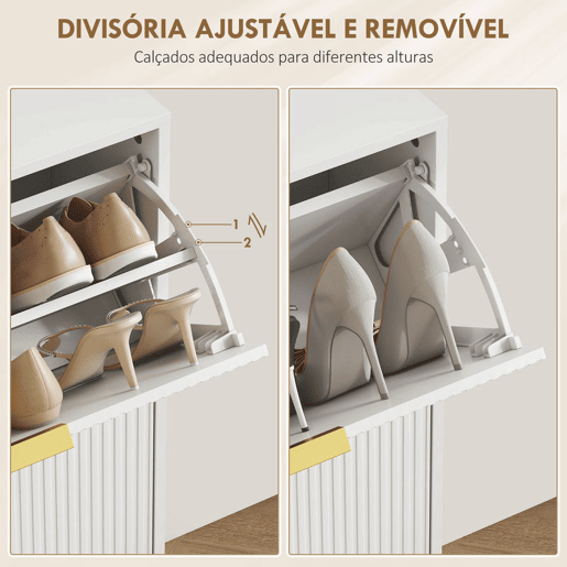 HOMCOM Sapateira Estreita com 4 Portas Canelada Sapateira para Entrada com Prateleiras Ajustáveis para 20 Pares de Sapatos 105x24x91,5 cm Branco HOMCOM Sapateira Estreita com 4 Portas Canelada Sapateira para Entrada com Prateleiras Ajustáveis para 20 Pares de Sapatos 105x24x91,5 cm Branco