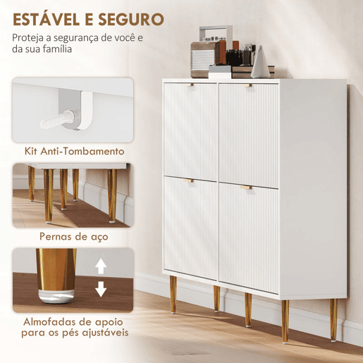 HOMCOM Sapateira Estreita com 4 Portas Canelada Sapateira para Entrada com Prateleiras Ajustáveis para 20 Pares de Sapatos 105x24x91,5 cm Branco HOMCOM Sapateira Estreita com 4 Portas Canelada Sapateira para Entrada com Prateleiras Ajustáveis para 20 Pares de Sapatos 105x24x91,5 cm Branco