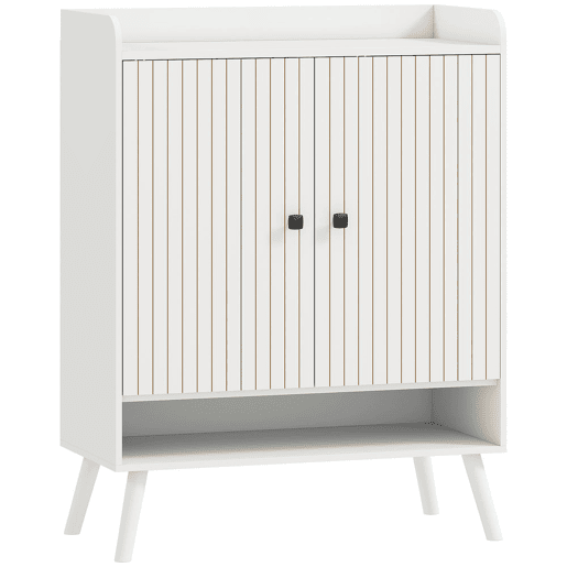 HOMCOM Sapateira de 2 Portas em Ripas Sapateira para Entrada com Prateleiras Ajustáveis Compartimento Aberto para 15 Pares de Sapatos 75x35x97 cm Branco