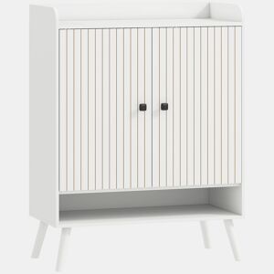 HOMCOM Sapateira de 2 Portas em Ripas Sapateira para Entrada com Prateleiras Ajustáveis Compartimento Aberto para 15 Pares de Sapatos 75x35x97 cm Branco