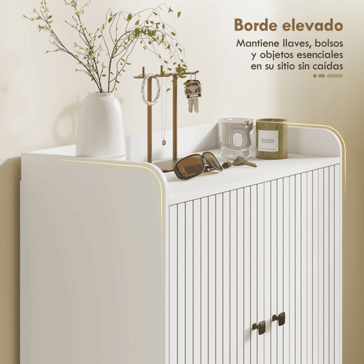HOMCOM Sapateira de 2 Portas em Ripas Sapateira para Entrada com Prateleiras Ajustáveis Compartimento Aberto para 15 Pares de Sapatos 75x35x97 cm Branco