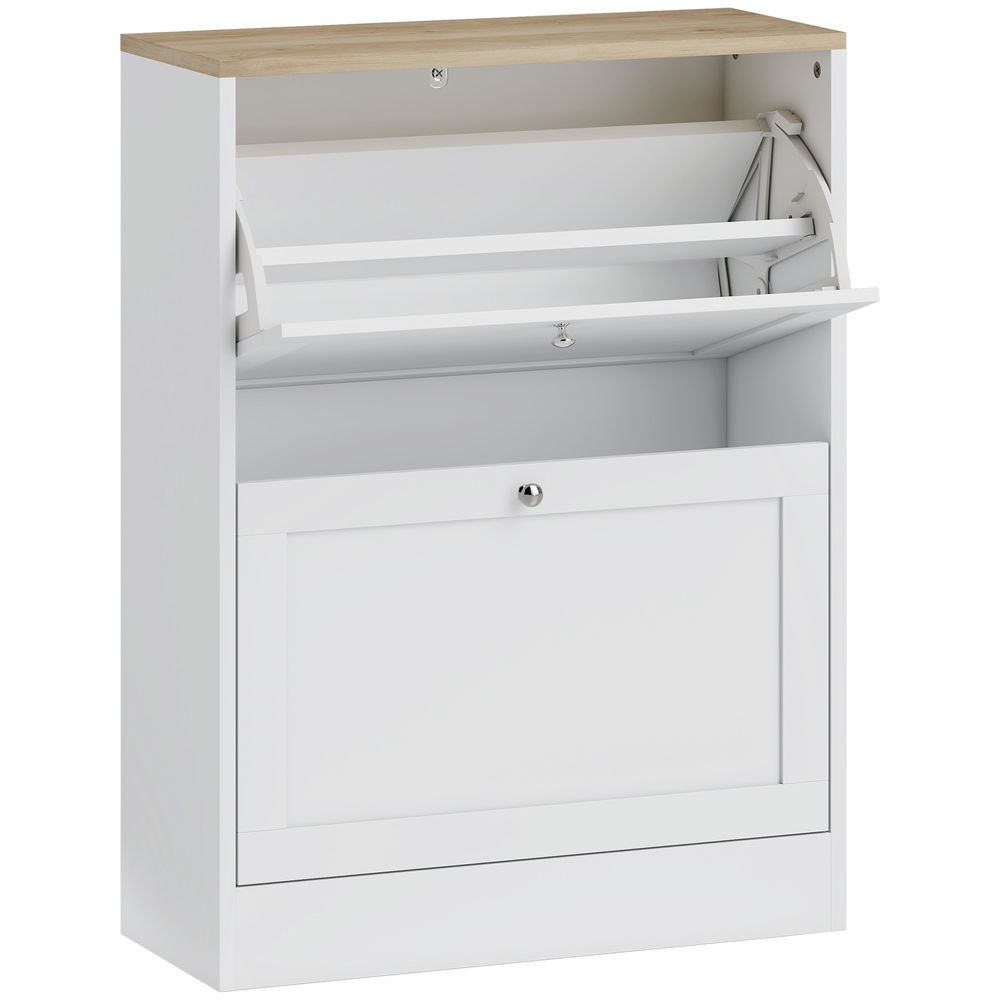 Homcom zapatero estrecho con 2 puertas, zapatero entrada recibidor con estantes ajustables, para 12 pares de zapatos, 60x23,5x80 cm, blanco