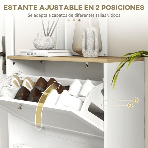 HOMCOM Sapateira Estreita com 2 Portas Sapateira para Entrada com Prateleiras Ajustáveis para 12 Pares de Sapatos 60x24x80 cm Branco