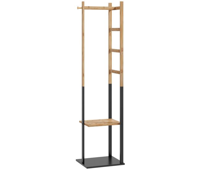 Homcom perchero de pie de bambú, con 2 estantes, 2 ganchos, 5 barras, perchero de entrada recibidor con estructura de acero, para colgar ropa, en
