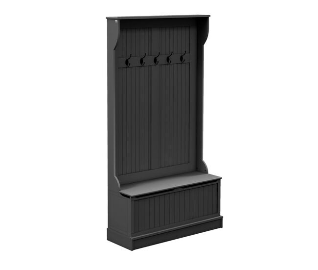 Homcom perchero zapatero, perchero entrada recibidor con banco de almacenamiento y 5 ganchos, estilo moderno, para pasillo dormitorio, 96x34x179,7 cm, negro